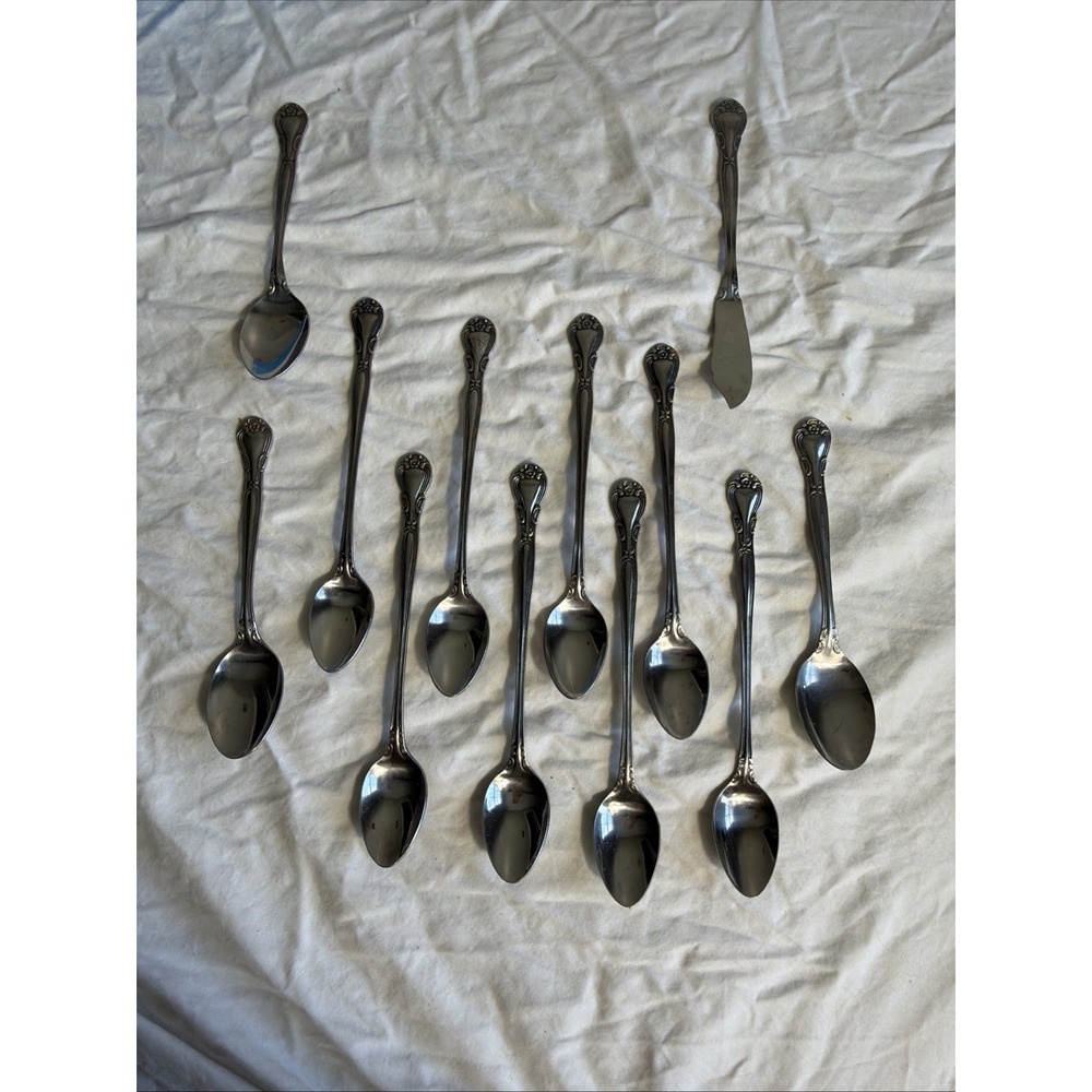 Set of 8 Wallace Plantation Stainless Steel Japan Teaspoons Floral Art Nouveau